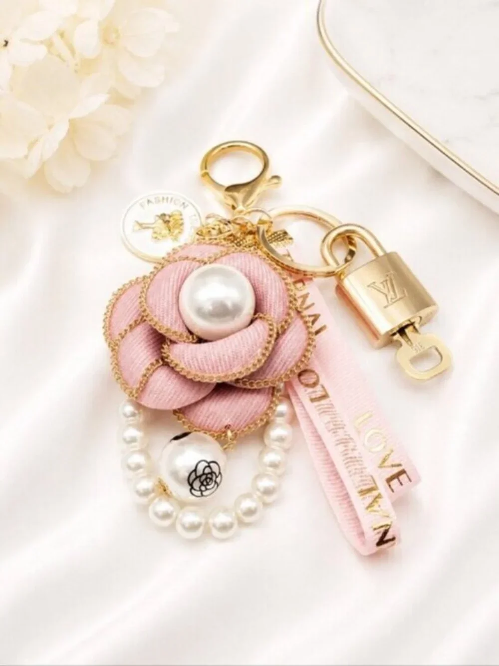 Authentic Louis Vuitton Gold Lock & Key 🔑 Bag Charm w/ Unbranded Flower Charm